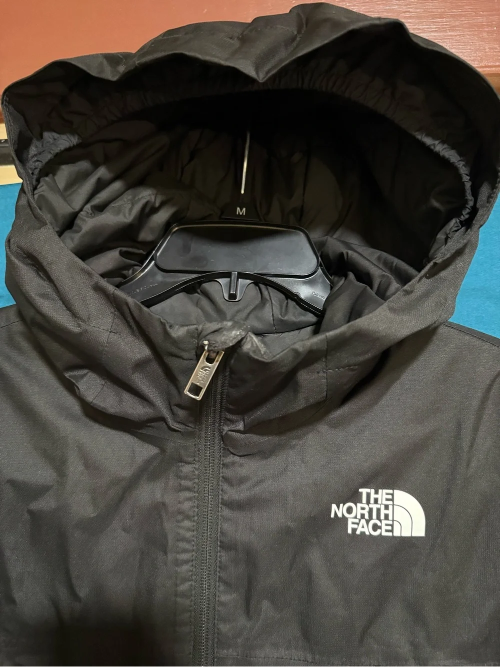 The North Face Kids Black Hooded Shell Jacket with White Logo